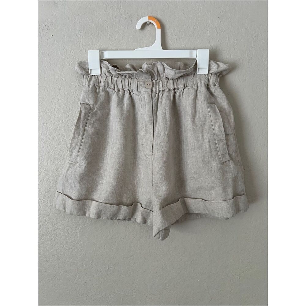 Like New! SONG OF STYLE High-Waist Paperbag Linen Shorts in Light Beige M